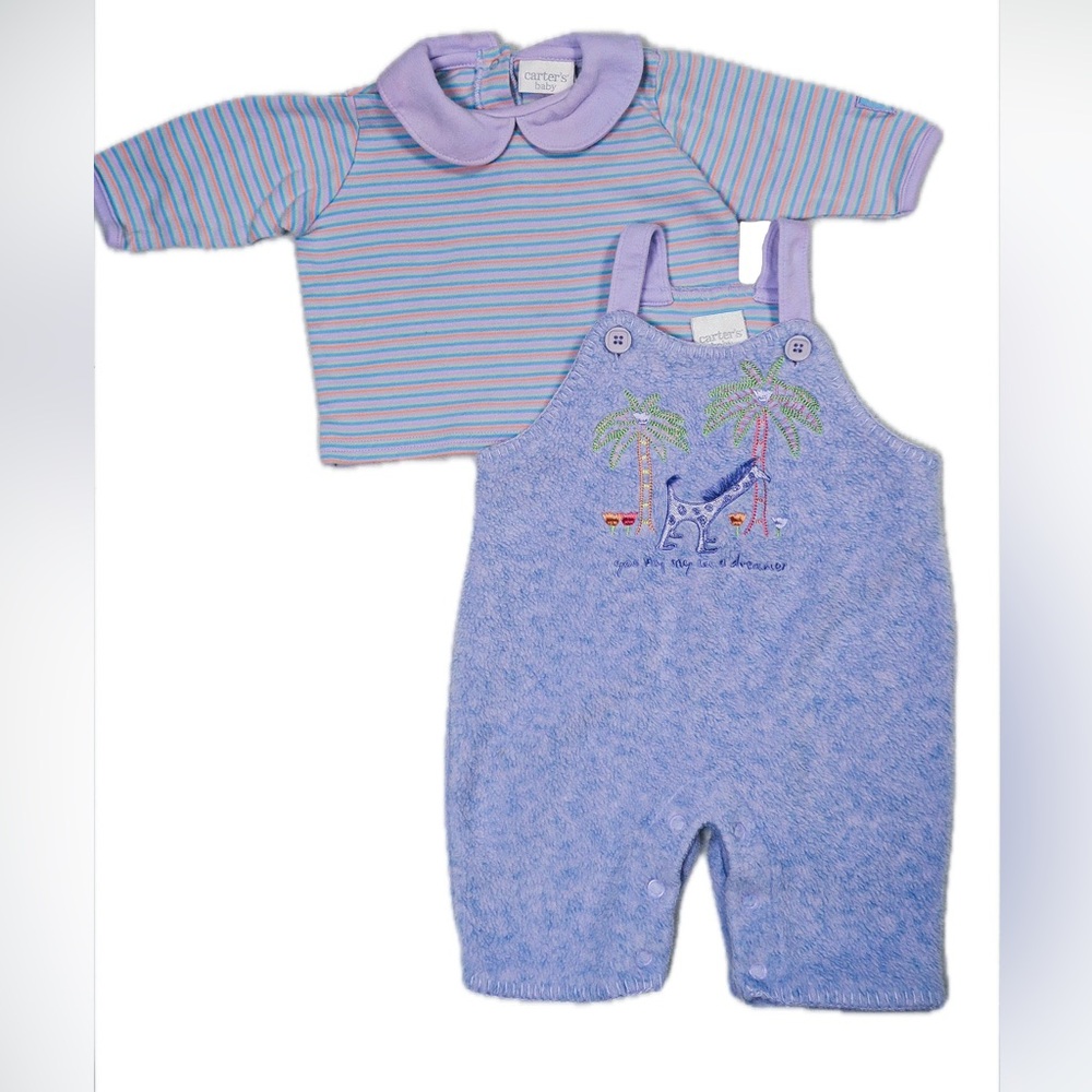 VINTAGE/Y2K Carters Embroidered Giraffe And Palm Trees Warm Outfit Size 0/3m